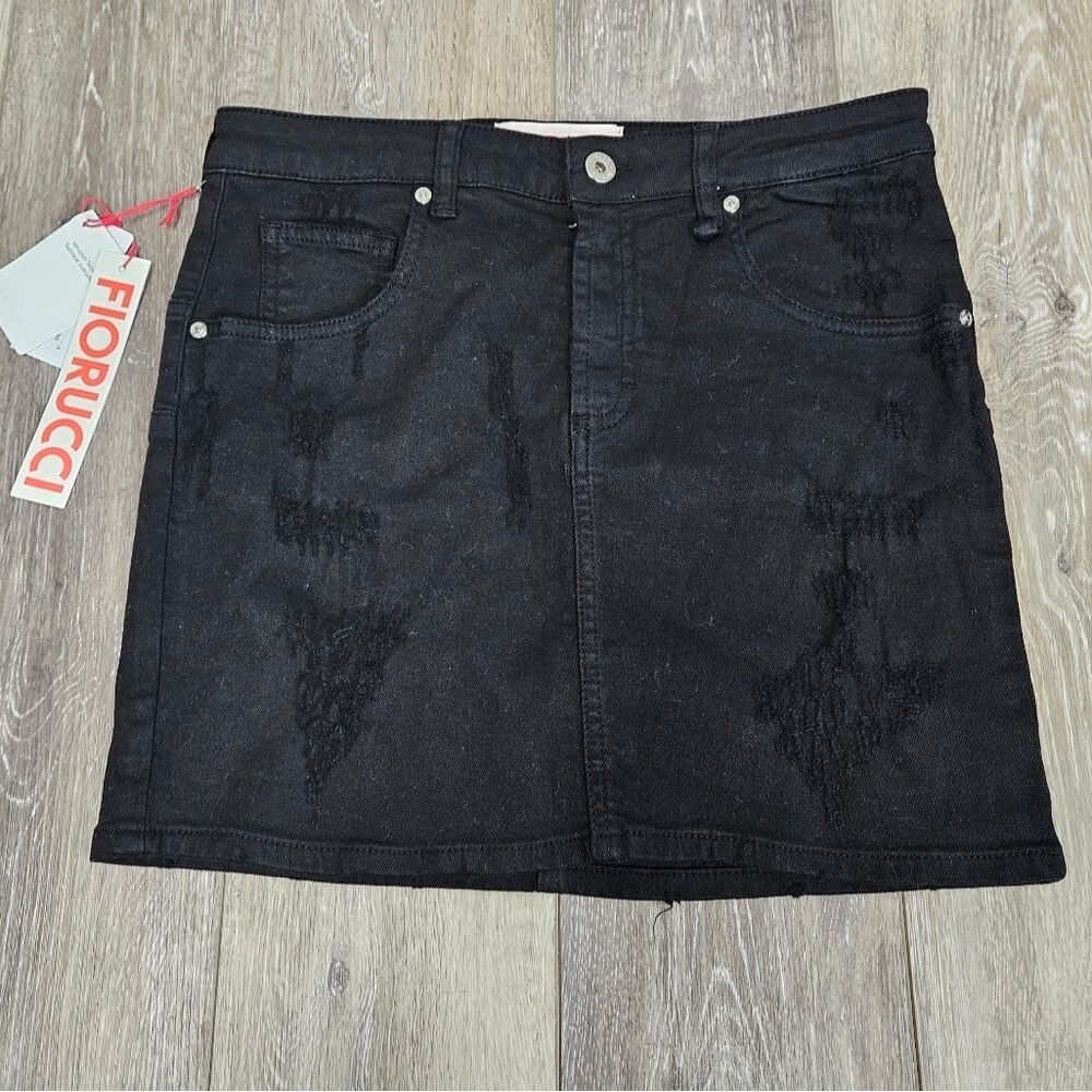 Fiorucci Naomi Campbell Distressed Stretch Denim Mini Skirt Black Women's 42 10